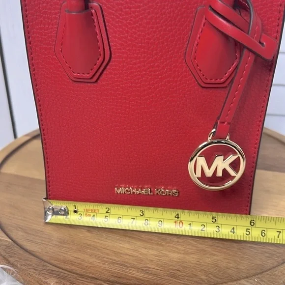 MICHAEL KORS Mercer Extra Small Mini Pebble Leather Crossbody Flame Red NWT